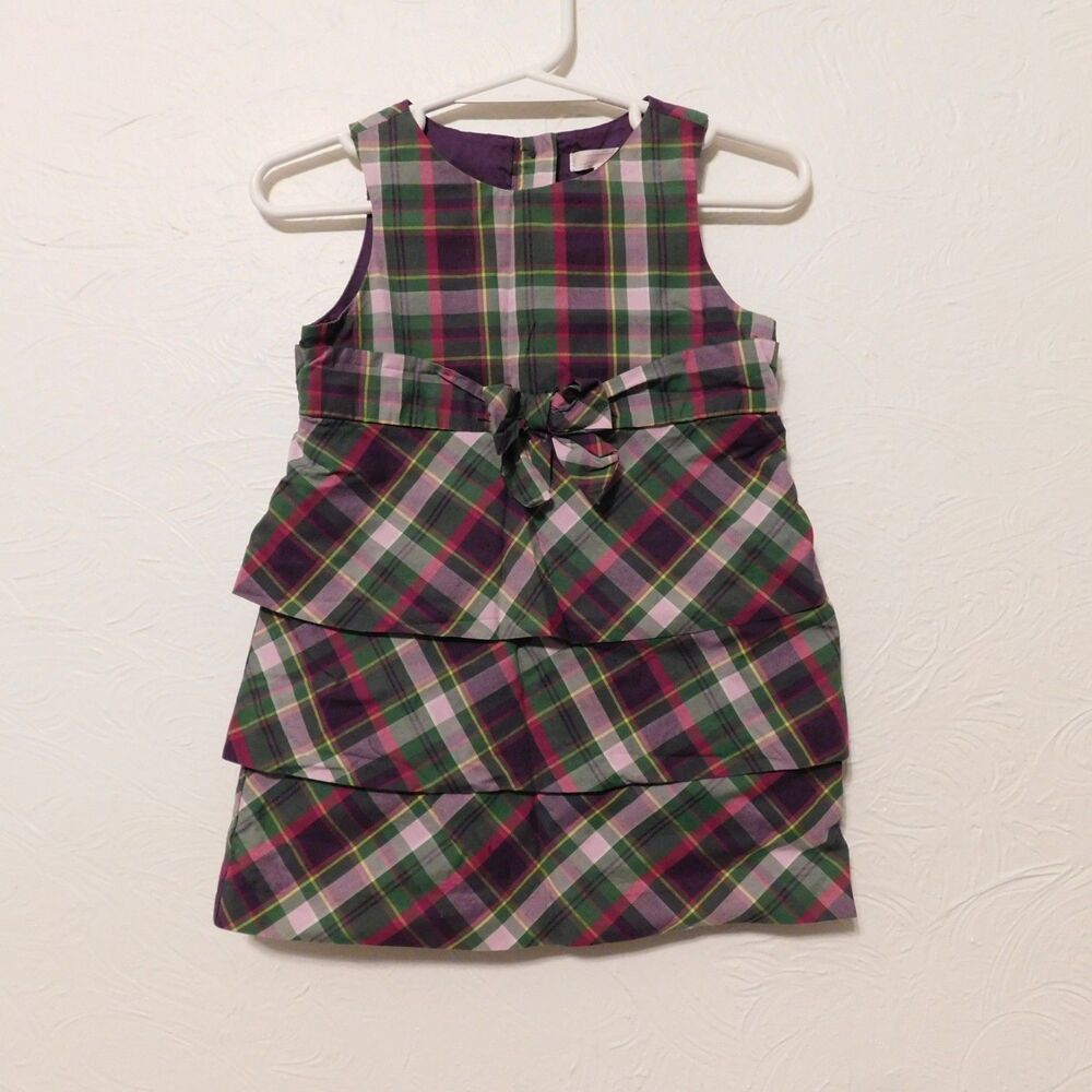 Janie and Jack baby girl infant dress purple green pink plaid dress size 12-18m